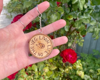 Vegan Keyring Made From Wood | Eco-Friendly | Vegetarian Keychain | Gift | Reusable | Travel | Wanderlust | Traveler | Livin Life on the Veg