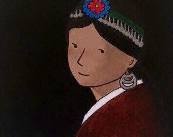 Portrait of a Mapuche woman, Giclee print, Native woman, Native American, Chile, Patagonia, Indigenous, ethnic, Indian, American Indian.