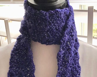 Skinny Crochet Festive Sparkles Purple Scarf, Long Skinny Scarf, Skinny Scarf,Crochet Scarf