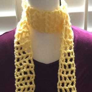 Boho Crochet Skinny Scarf: Extra Long Sunny Yellow Choker