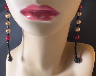 Beaded Dangle/Drop Black, Gold, Cranberry Earrings