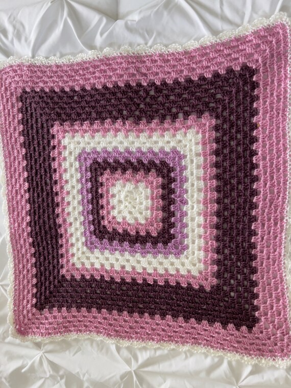 Crochet Baby Blanket Granny Square Design Girls Burgundy Pink
