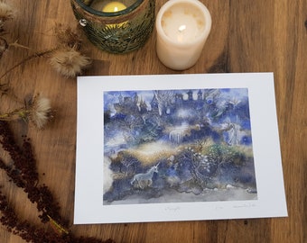 Midnight, magical fairy-tale landscape, Limited Edition Giclée Print, A4