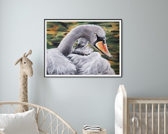 Schwan Mutter und Baby | Acrylgemälde | Wandkunst | Wildlife