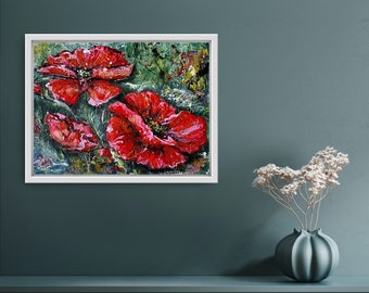 Rustic Texture Poppies| Acrylic Painting | Wall Art | Impressionist | Floral | Gift | Contemporary Art | Modern | Minimalist | Colourful