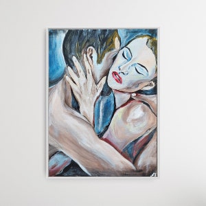 Blauer Valentinstag | Acrylbild | Verliebte | Kunst | paar | Gemälde | Wandbild | Romantische | Sinnliche | Schlafzimmer | Wanddeko