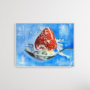 Éclaboussure de fraise dans le lait| Peinture acrylique | Art mural | Réflexion| Ripple | Cadeau | Éclaboussures| Art contemporain | | modernes | minimaliste