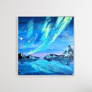 Northern Lights | Bob Ross Inspired| Aurora Borealis | Mountains | Night | Wall Art | Landscape | Celestial