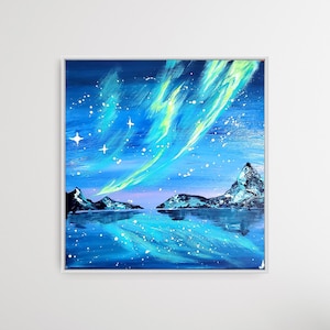 Northern Lights | Bob Ross Inspired| Aurora Borealis | Mountains | Night | Wall Art | Landscape | Celestial