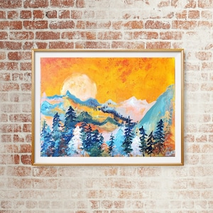 Sunrise in the Mountains | Abstract Painting | Wall Art | Gift | Mid-century Modern Art | Contemporary Abstract | Modern Art | 9x12