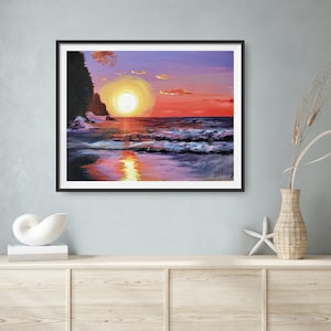 Hawaii Sunset | Acrylic Painting | Wall Art | Ocean Beach Sunset