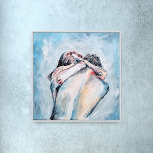 Emotional Embrace | Acrylic Painting | Lovers | Art | Couple | Painting | Wall Art | Romantic | Sensual | Bedroom | Wall decor