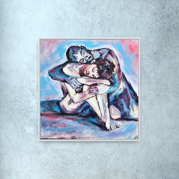 Je te soutiendrai | Peinture Acrylique | Amoureux | Arts | couple | Interracial | Art mural | Romantique | Sensuel | Chambre | décoration murale