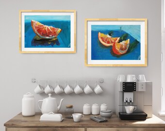 Orange Slices on Blue Still Life Mini Painting 6x8| Acrylic Painting | Wall Art | Original | Kitchen | Food | Fruit | Gift