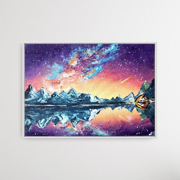 Camping Under the Stars| Bob Ross Inspired| Northern Lights | Mountains | Night | Wall Art | Landscape | Galaxy