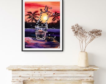 Refreshed | Gift | Acrylic Painting | Wall Art | Ocean Beach Sunset | Contemporary | Modern | Minimalist