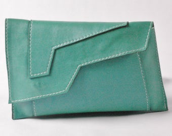 ALLURE/Green Leather Clutch