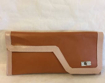 POPPI/Pumpkin and Beige leather clutch handbag