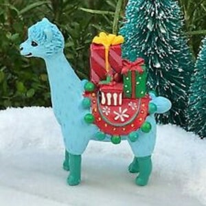 Miniature Fairy Garden Christmas Blue Llama, Height 2.5 inches, Terrarium, Dollhouse