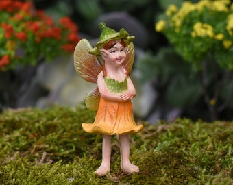 CLEARANCE Miniature Garden Mini Pumpkin Blossom Flower Fairy, height 2.5 inches c/w 2 inch pick, Terrarium