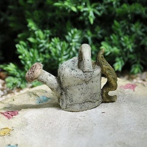Miniature Fairy Garden Mini watering can with leaf handle, height 1.25 inches x width 2 inches