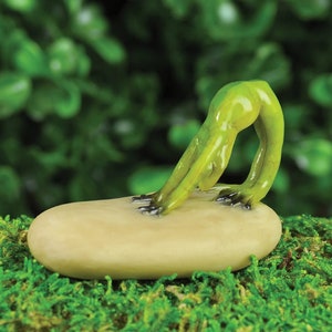 Miniature Zen Garden Downward Dog Yoga Tree Frog on Stone, Terrarium, Fairy Garden, Bonsai