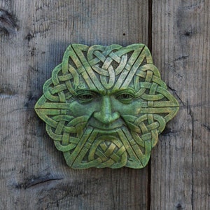 Miniature Celtic Green Man Plaque, height 3.5 inches, width 4 inches, add 9 inch brass hook as an extra
