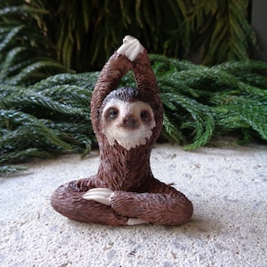 Zen Garden Yoga Seated Lotus Sloth, arms overhead, height 2 inches, Terrarium, Bonsai