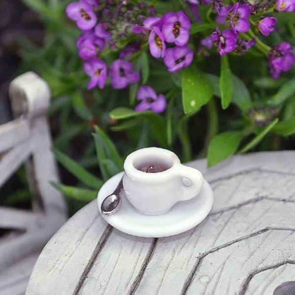 Miniature Fairy Garden Mini Cup of coffee with spoon, height and width 0.75 inches