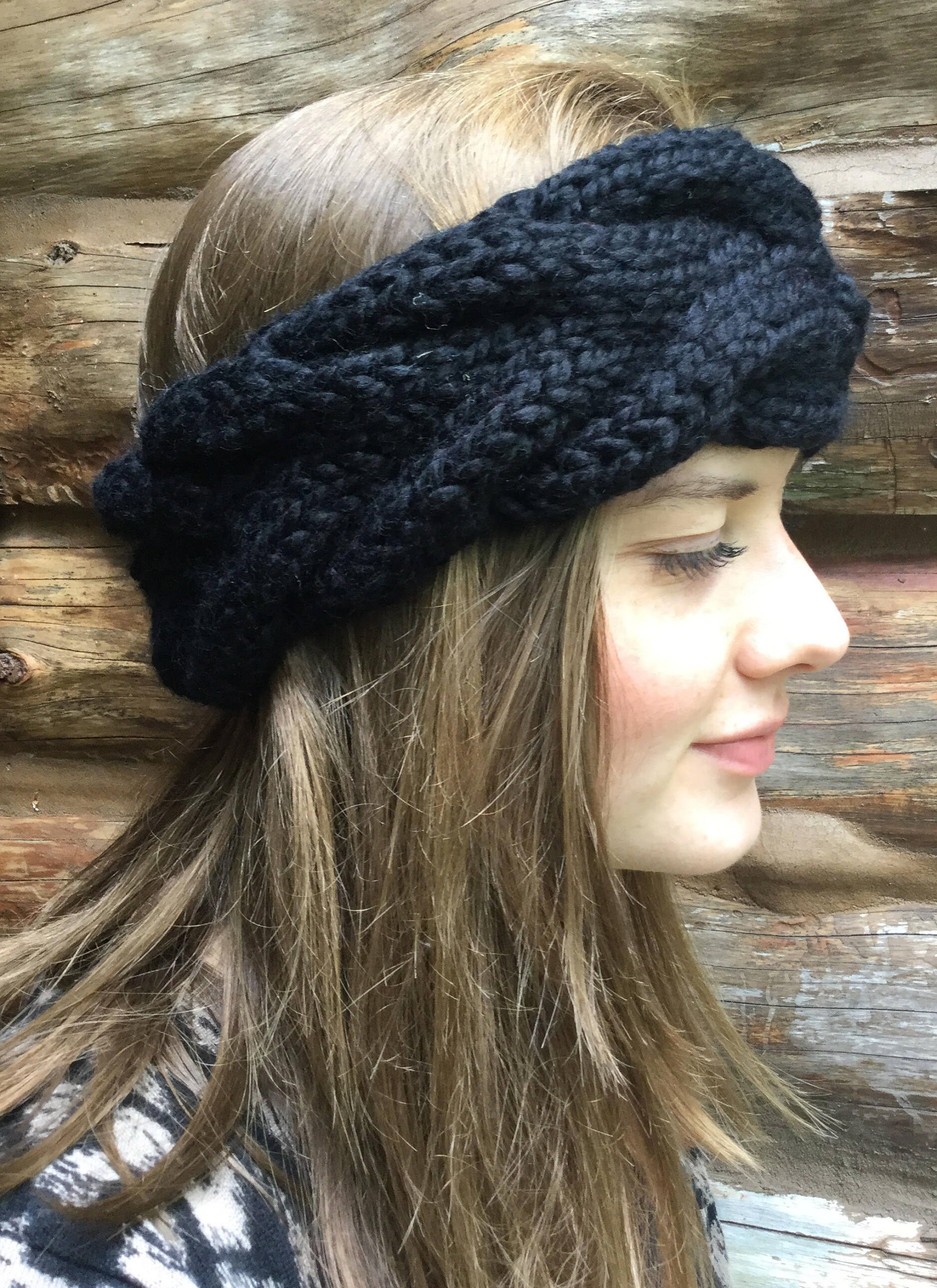Buy Ladies Cabled Headband, Wool/acrylic Knitted Cabled Headband, Black