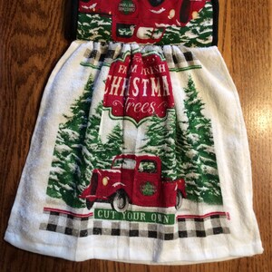 Decorative towel, hanging towel, kitchen towel, handmade double sided dish towel, Christmas theme, truck theme