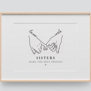 Line Drawing Sister Digital File |  Personalised Sister | Sister Gift | Sister Birthday | Sister gift for her | Sister christmas