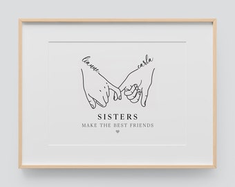 Line Drawing Sister Print  |  Personalised Sister Print | UNFRAMED | Sister Gift | Sister Birthday | Sister gift for her | Sister christmas
