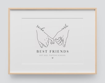 Line Drawing Personalised Friendship Print | Pinky Promise | Best Friend Christmas | BFF Gift | Friends gift for her | Birthday Gift Her