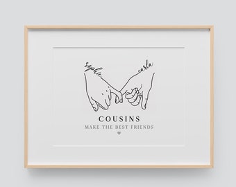 Line Drawing Cousin Print  |  Personalised Cousin Print | UNFRAMED | Cousin Gift | Cousin Birthday | Cousin gift for her | Christmas gift