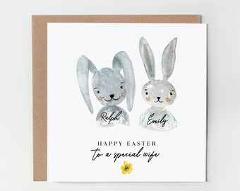 Personalised Wife Easter Card, Easter Rabbit Card, Wife Easter Card, Card with Names, Personalised Easter