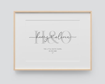 Personalised Wedding Print With Names And Initials  • Wedding Gift For Married Couple  • Anniversary Gift for wife  • Mr and Mrs Monogram