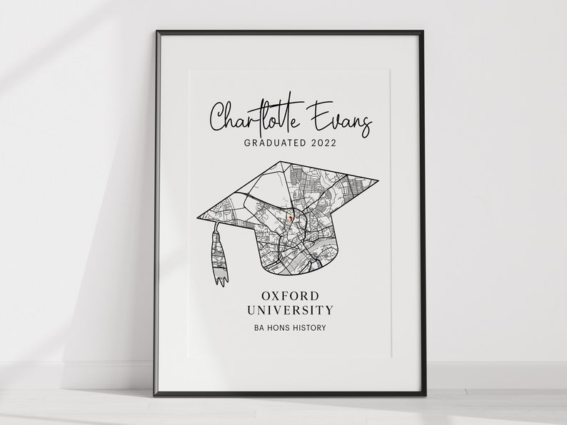 Personalised Graduation digital print Graduation gift Personalised graduation print University map print image 1