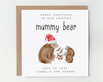 Personalised Christmas Card For Mummy, Christmas Mummy Card, Mummy Christmas Card With Illustration, Cute Xmas Mummy Card, Mummy Bear