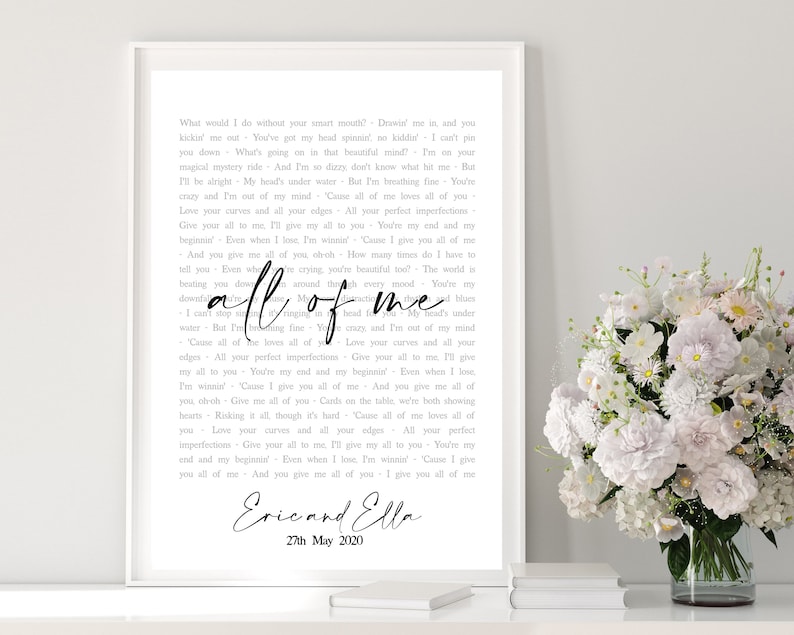 Digital download: Custom lyrics poster Personalised wedding Lyrics print Wedding gift First dance Valentine's Day Gift image 1