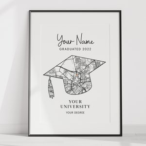 Personalised Graduation digital print Graduation gift Personalised graduation print University map print image 6