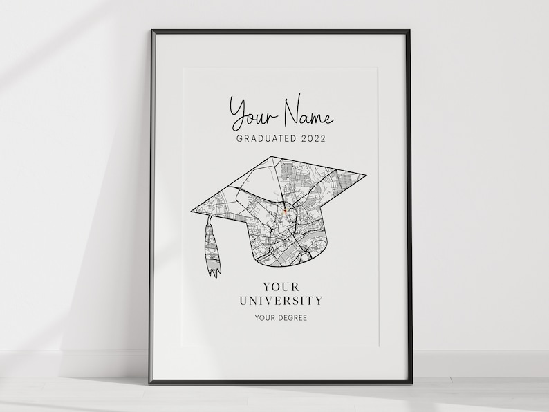Personalised Graduation digital print Graduation gift Personalised graduation print University map print image 6