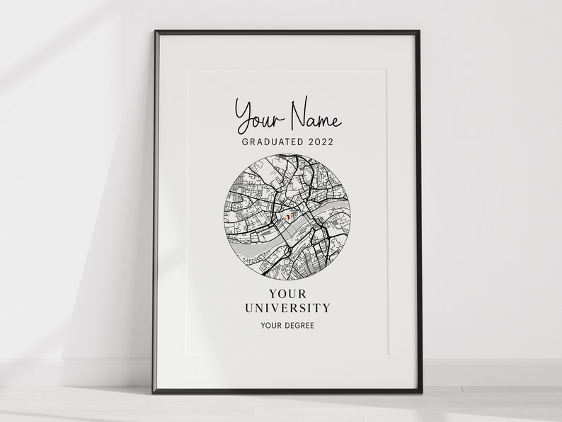 Personalised Graduation digital print Graduation gift Personalised graduation print University map print image 5