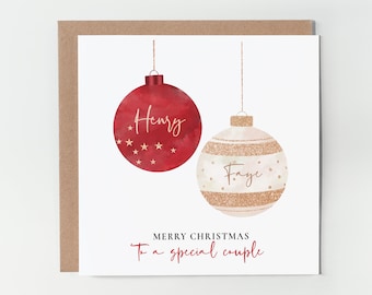 Personalised Christmas Baubles Card, Christmas Card, To a Special Couple, Card with Names, Personalised Christmas, Couple at Christmas