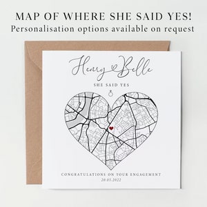 Personalised engagement card / Custom map card / She said yes card / Engagement card personalised / Special location map image 1