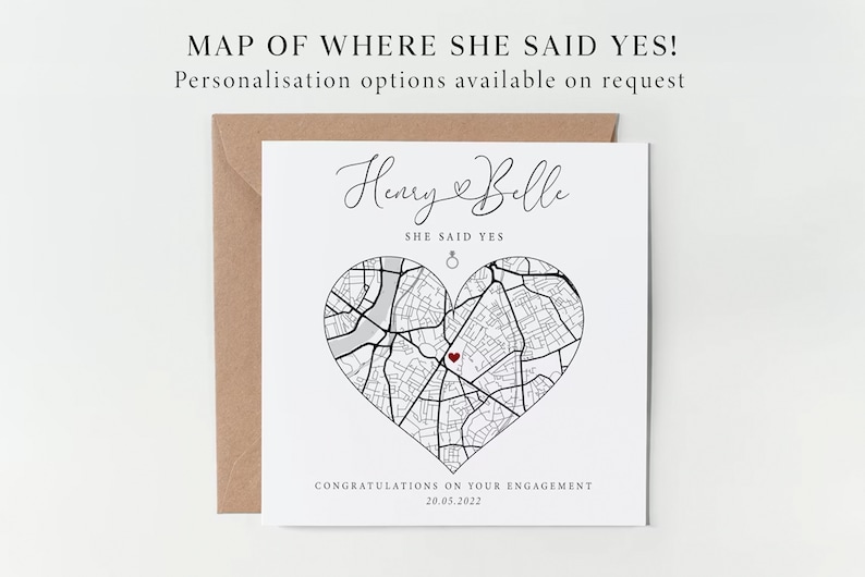 Personalised engagement card / Custom map card / She said yes card / Engagement card personalised / Special location map image 1