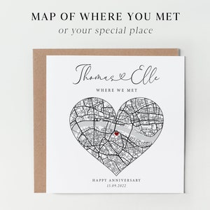 Personalised anniversary card / Custom map card / Special place card / Boyfriend Girlfriend Wife Husband card personalised