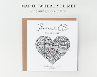 Personalised anniversary card / Custom map card / Special place card / Boyfriend Girlfriend Wife Husband card personalised