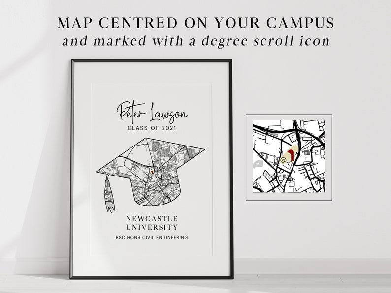 Personalised Graduation digital print Graduation gift Personalised graduation print University map print image 4
