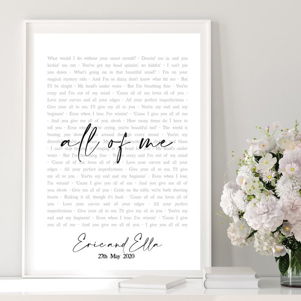 Custom lyrics poster • Personalised wedding • Lyrics print • Wedding gift • First dance •  Christmas Gift for wife  •  Valentines Day gift